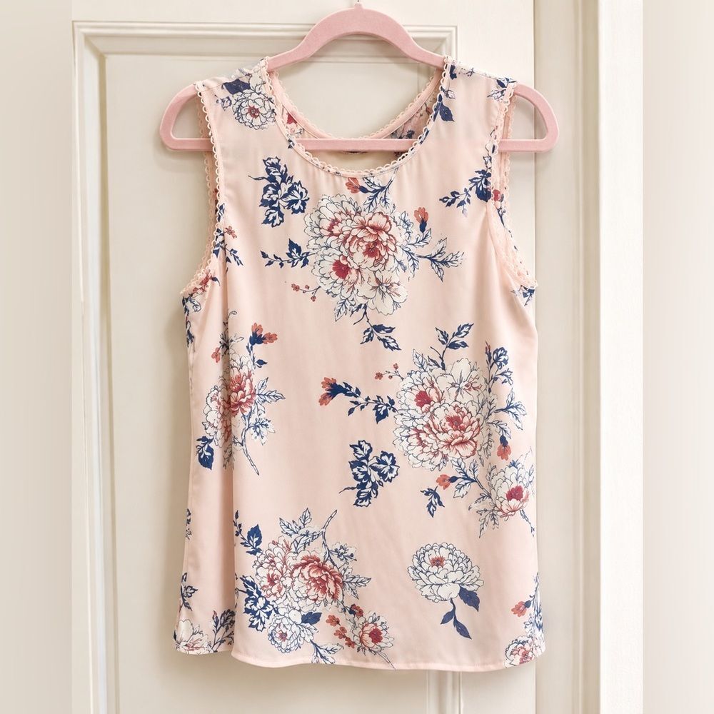 Pale Sky *Stitch Fix* Pastel Pink & Blue Floral Print Top Sz L